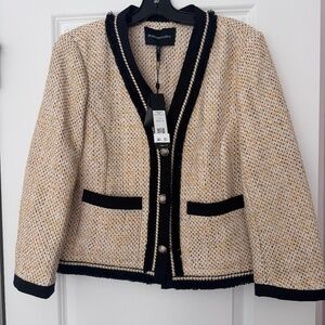 BCBGMAXAZRIA Tweed Jacket Blazer NWT Size Medium Cream Yellow Black